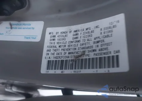 2017 Honda Accord Lx из США, поврежденный, VIN 1HGCR2F32HA127940